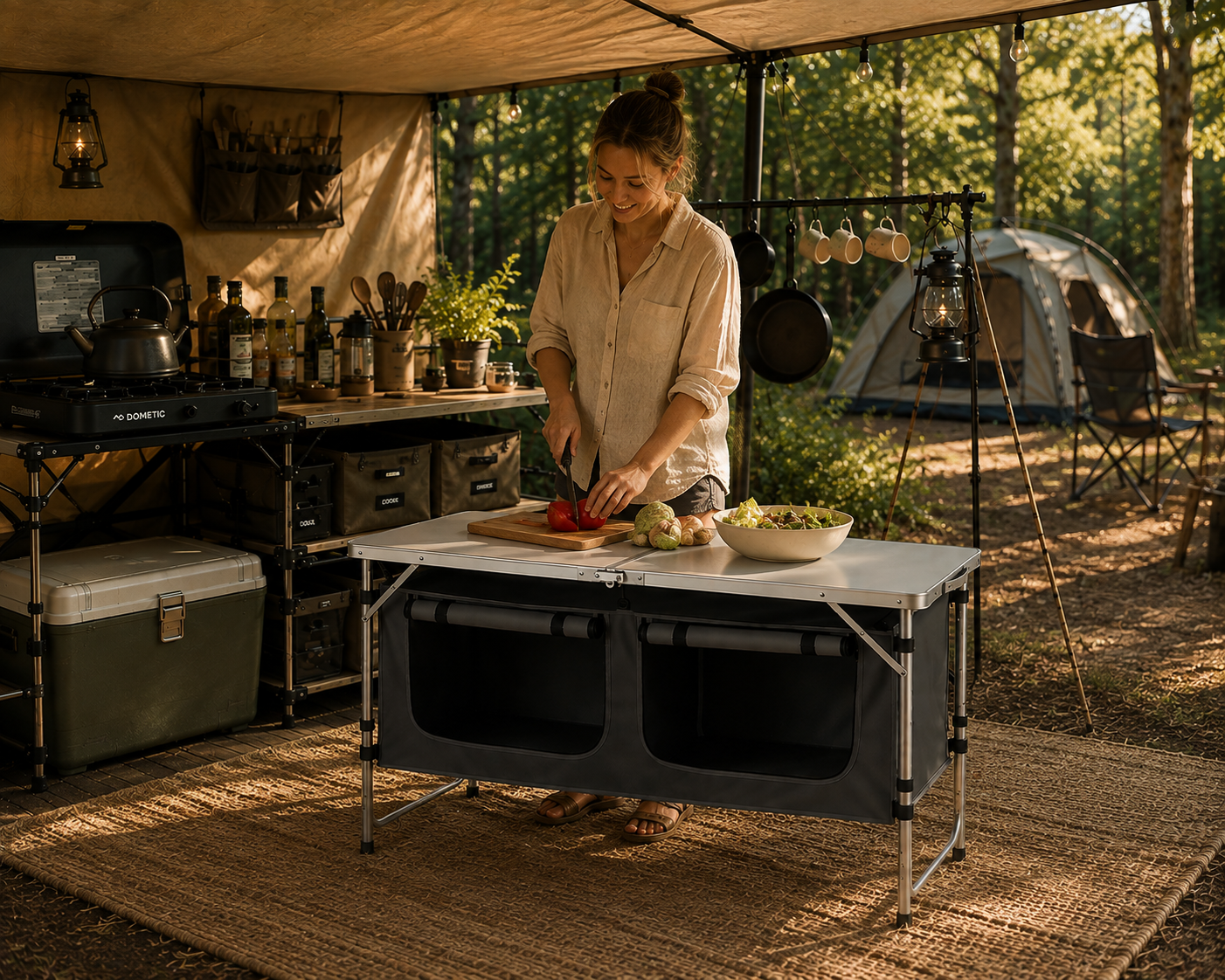 Camp Kitchen Table – Adjustable with Storage