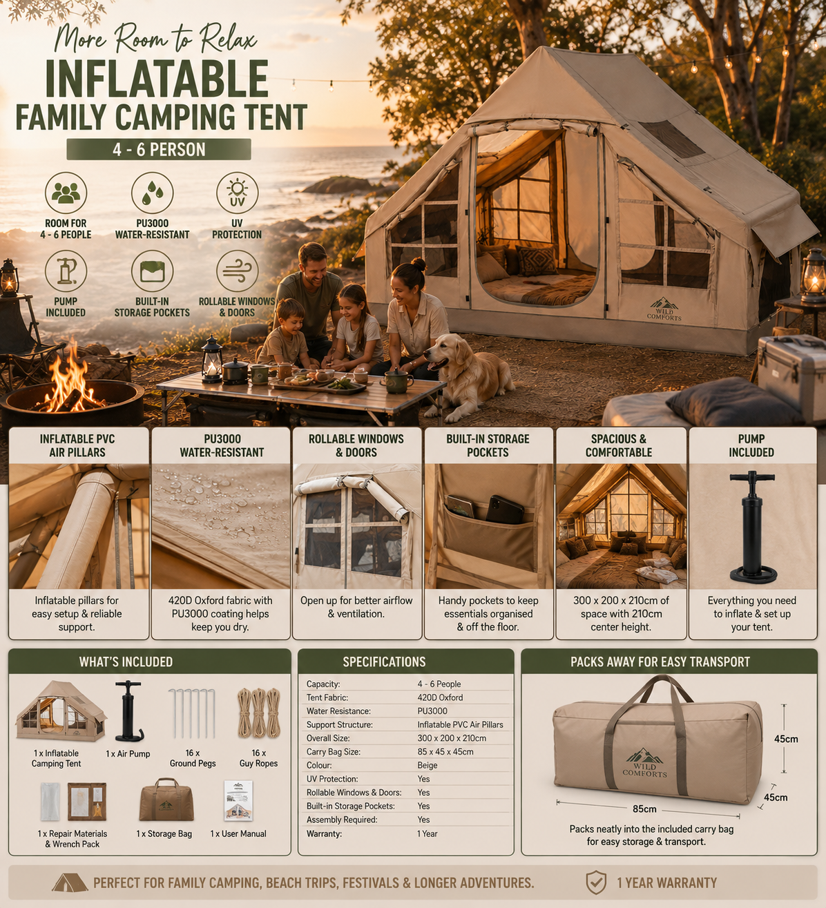 Air Haven Inflatable Family Camping Tent – 4–6 Person