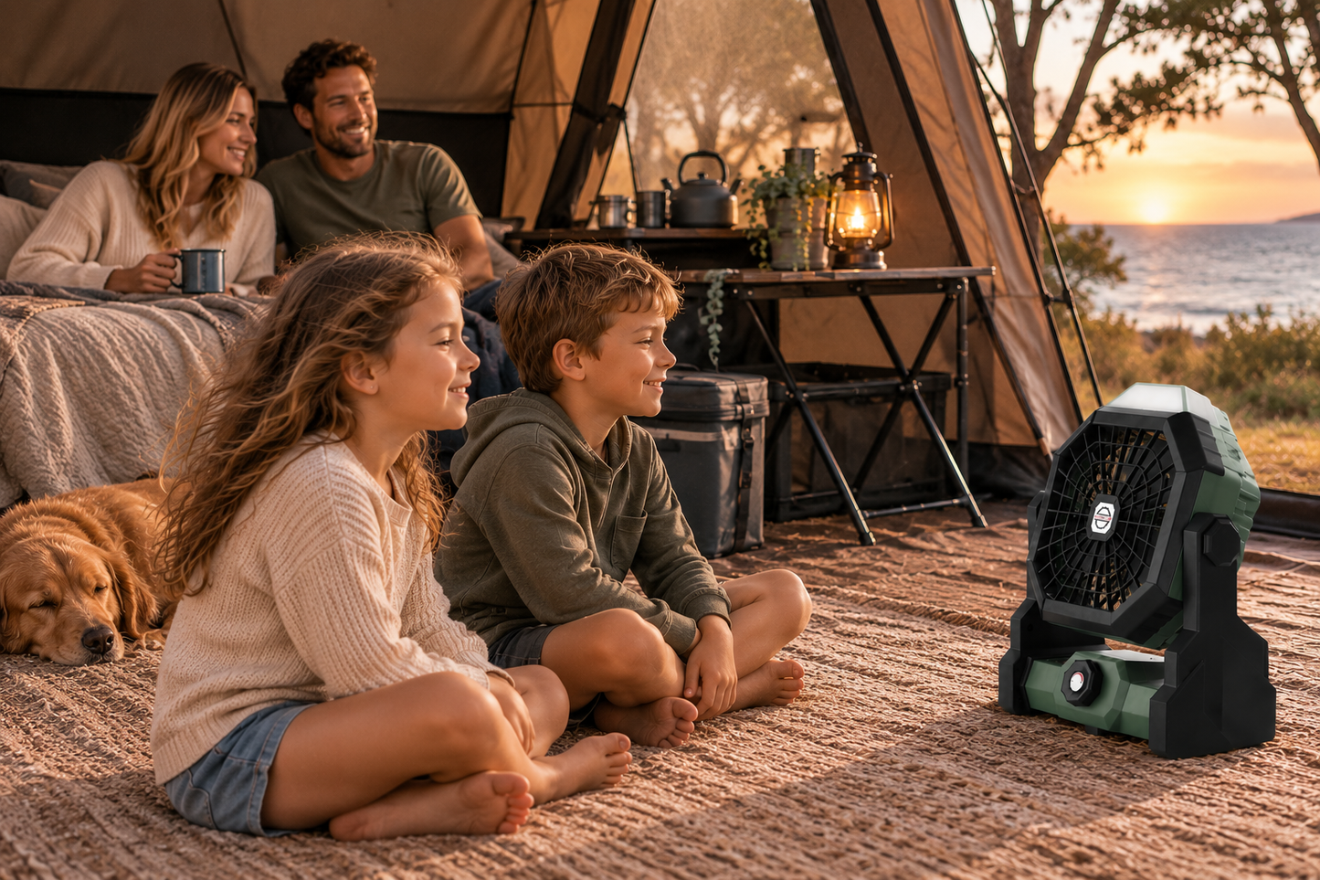 Camp Comfort Fan – Rechargeable with LED Light