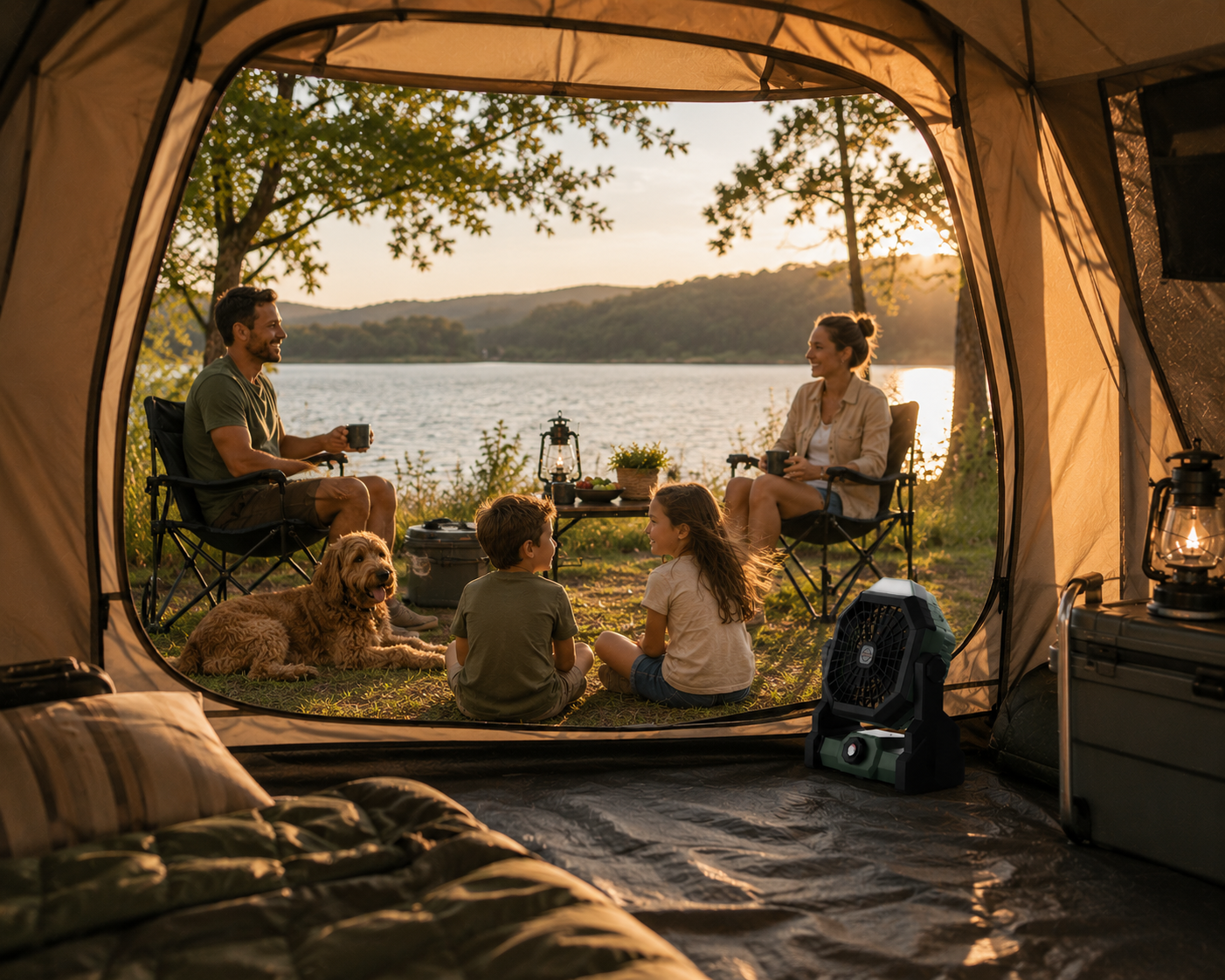 Camp Comfort Fan – Rechargeable with LED Light
