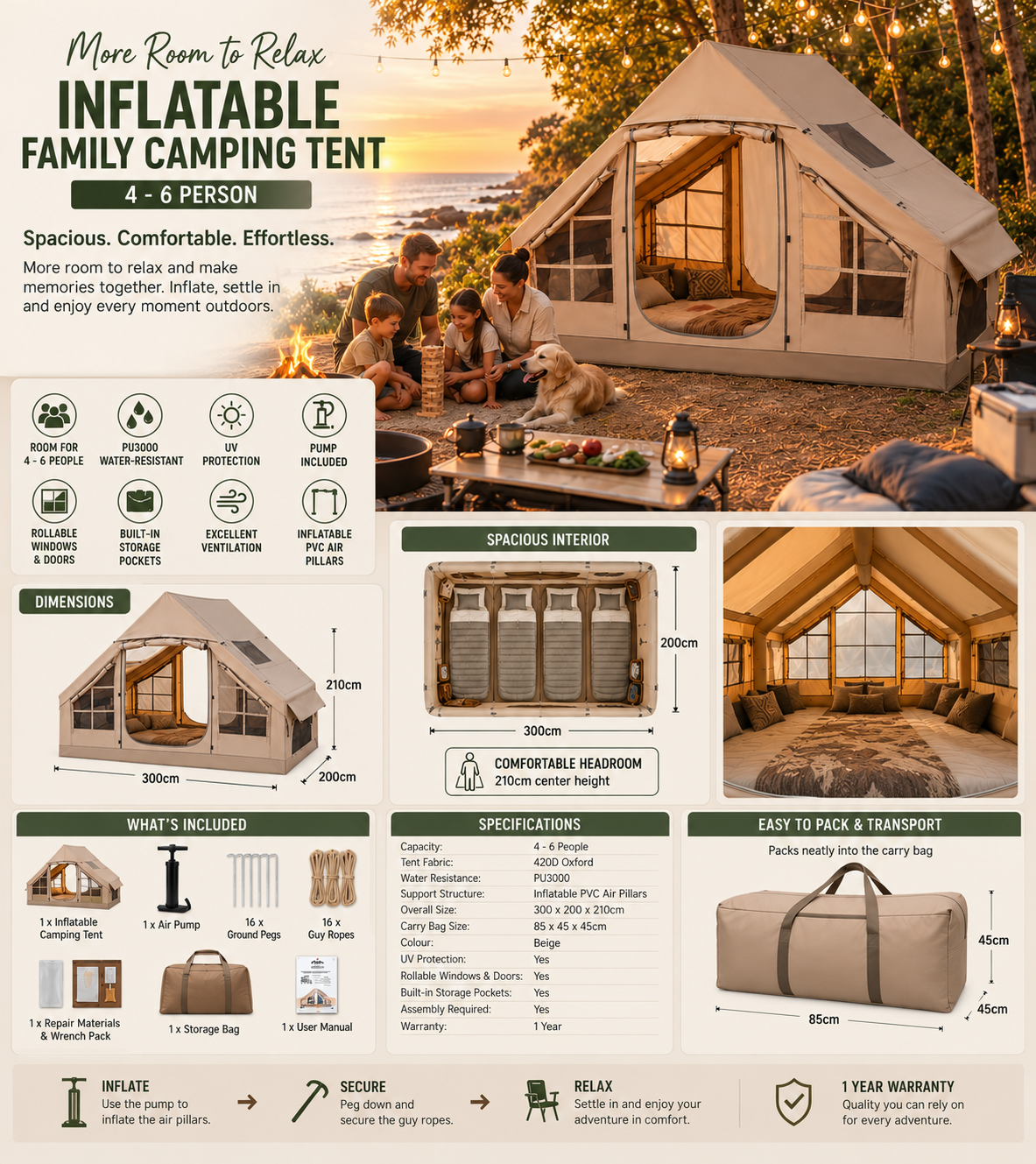 Air Haven Inflatable Family Camping Tent – 4–6 Person