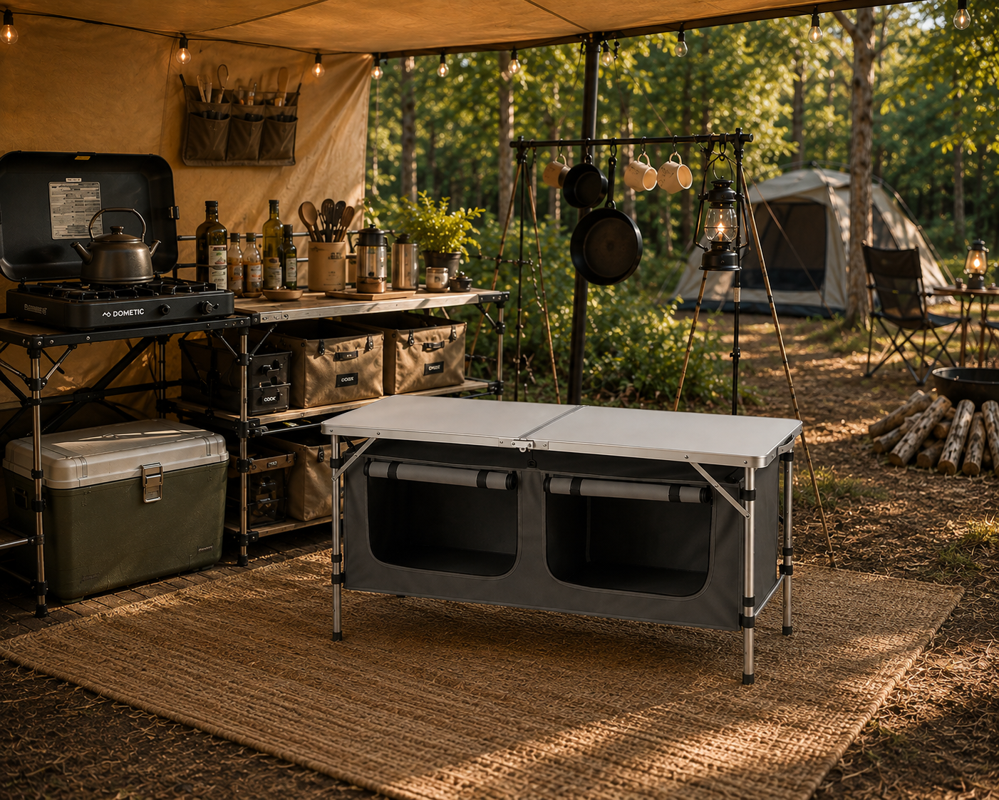 Camp Kitchen Table – Adjustable with Storage
