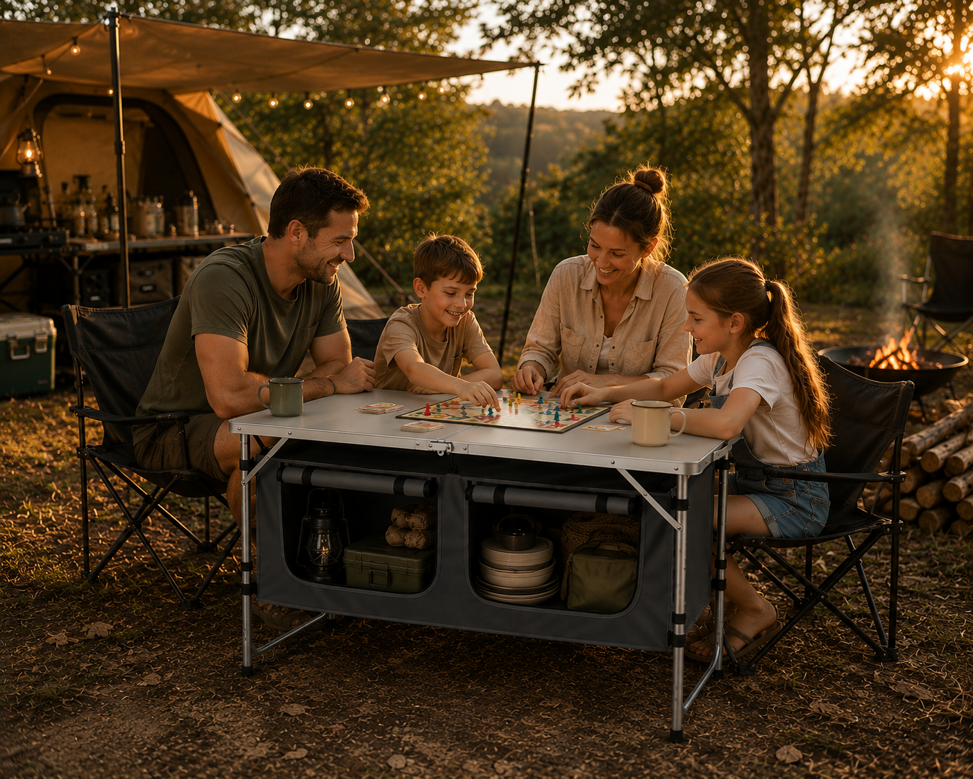 Camp Kitchen Table – Adjustable with Storage