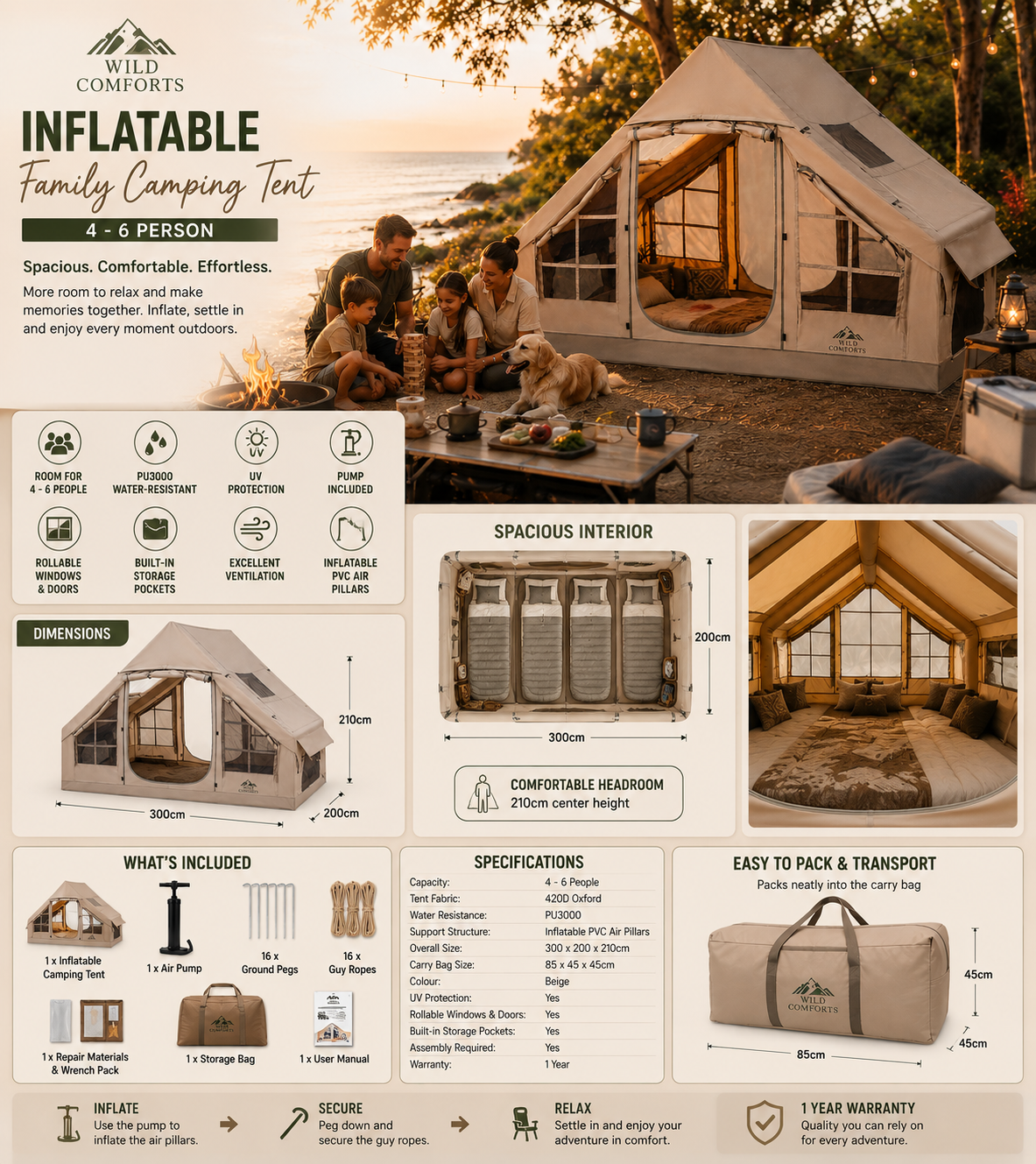 Air Haven Inflatable Family Camping Tent – 4–6 Person